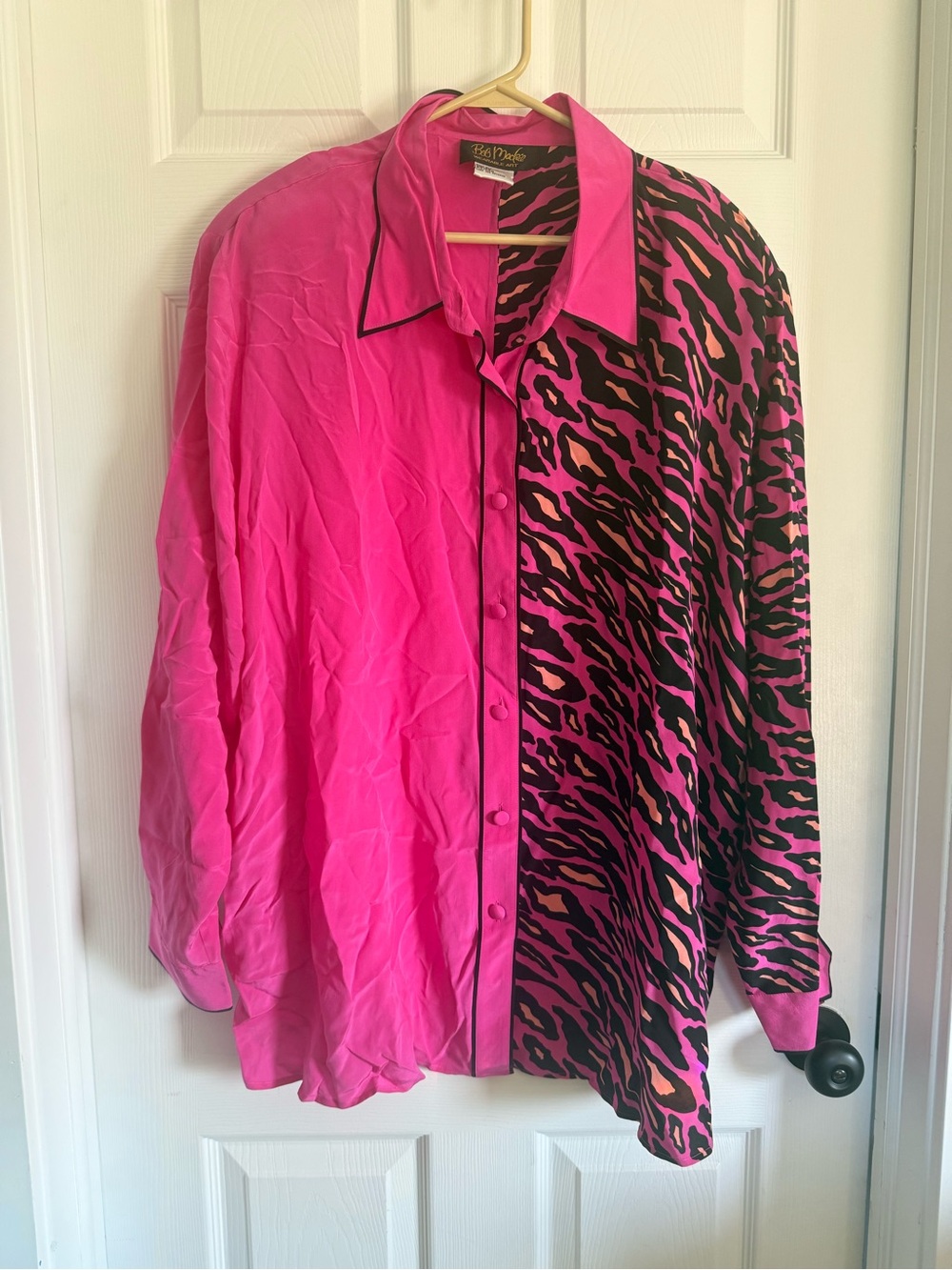 Bob Mackie Hot Pink and Black Zebra Silk Blouse